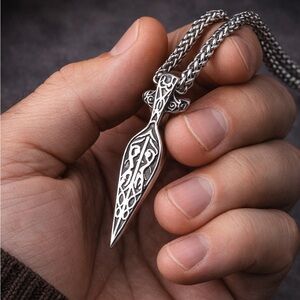 Sterling-Style Dagger Pendant Necklace, Scandinavian Jewelry 15 in.